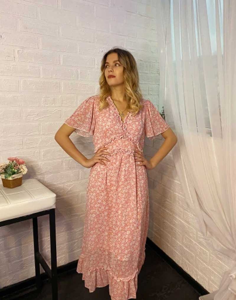 Boho Midi Dress, Sundress Romy in Pink