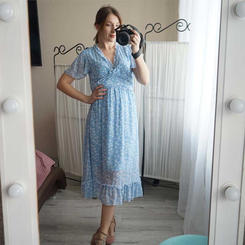 Boho Midi Dress, Sundress Romy in Blue