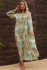 Gown Dress, Boho Maxi Dress, Loose Dress, Green and Copper Anna Vintage Rose