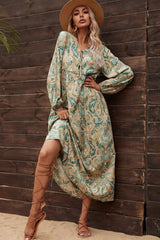 Gown Dress, Boho Maxi Dress, Loose Dress, Green and Copper Anna Vintage Rose