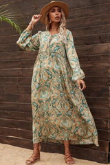 Gown Dress, Boho Maxi Dress, Loose Dress, Green and Copper Anna Vintage Rose
