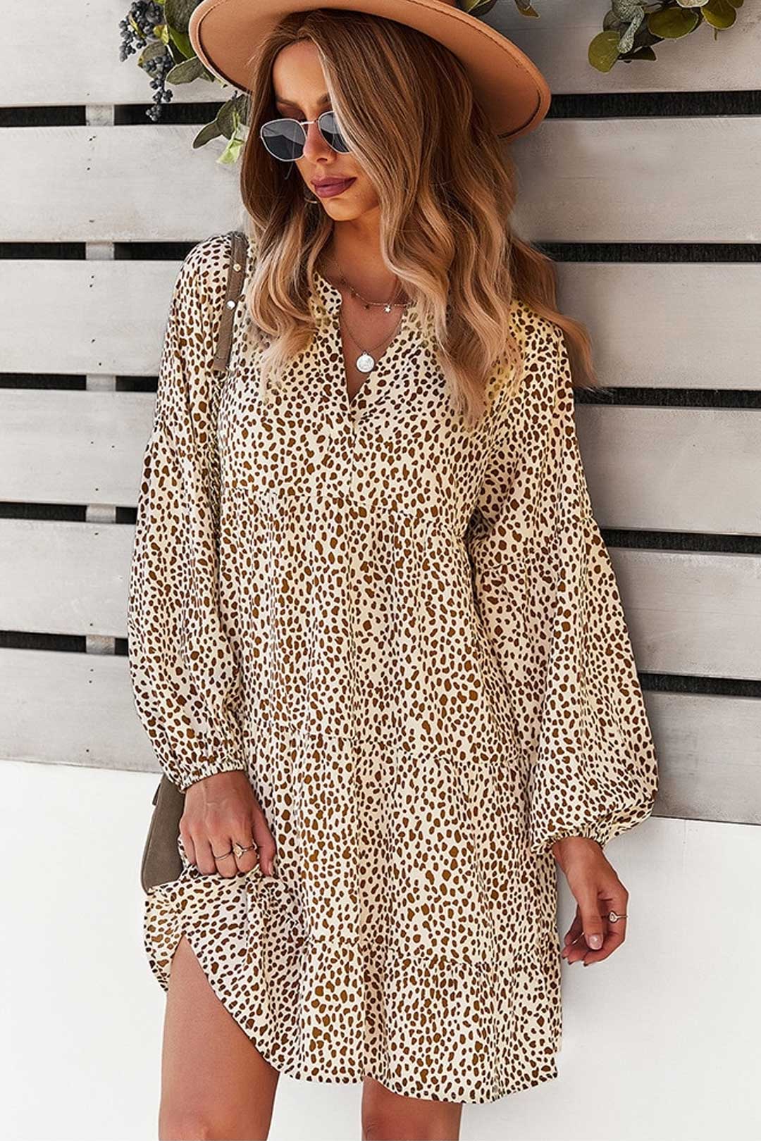 Boho Mini Dress Tunic Dress, Stella in Brown