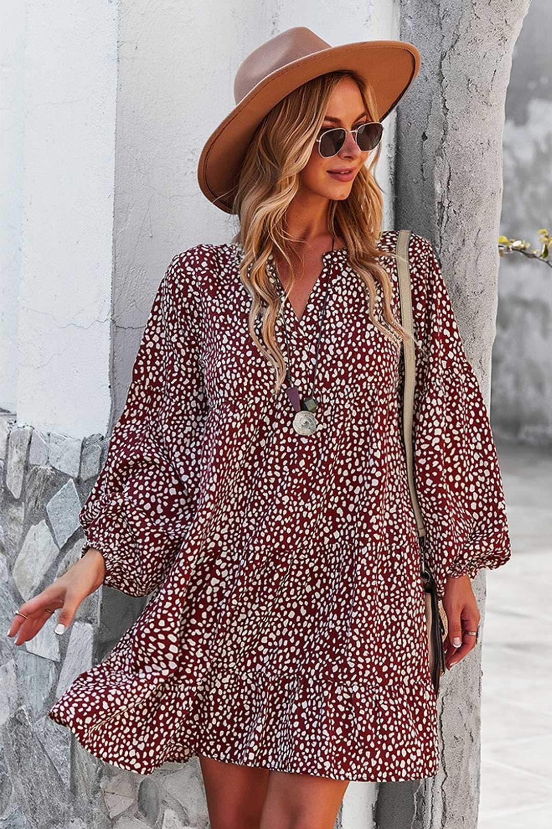 Boho Mini Dress Tunic Dress, Stella in Green and Red