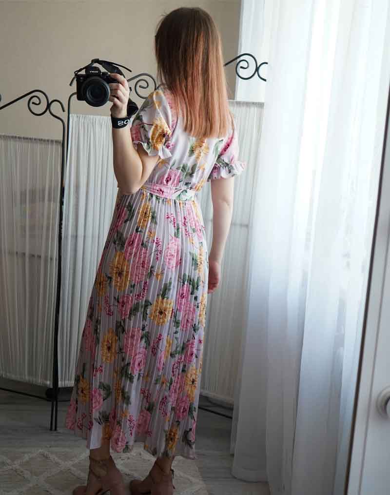 Boho Midi Dress, Pleted Dress Maisie in Navy