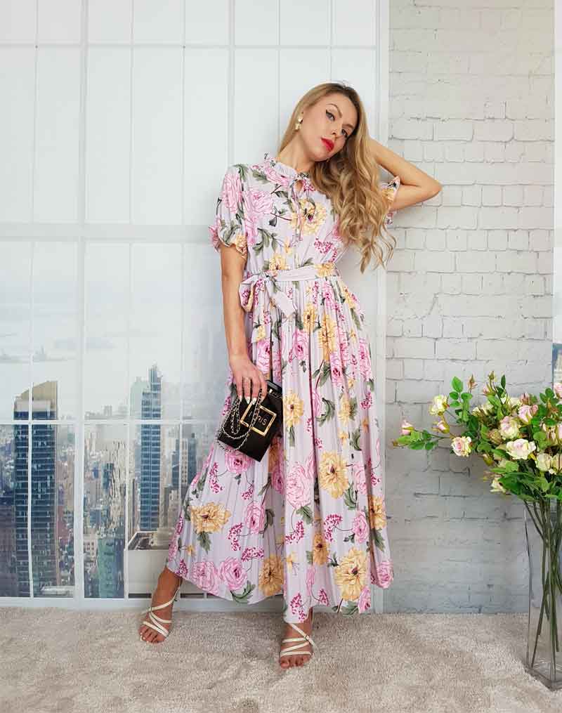 Boho Midi Dress, Pleted Dress Maisie in Purple