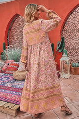 Gown Dress, Boho Maxi Dress, Loose Dress, Camila Indian Flower Pink