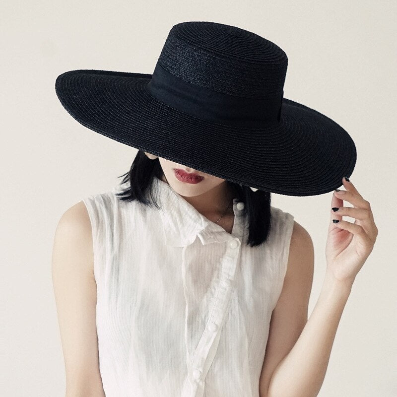 Boho Hat, Sun Hat, Beach Hat, Wide Brim Black Straw Hat, Willow