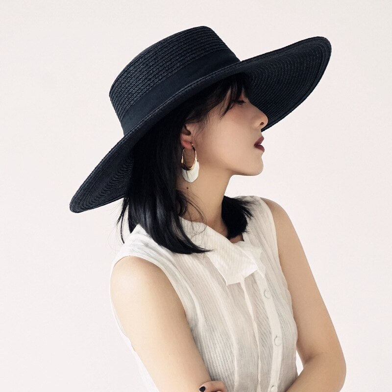 Boho Hat, Sun Hat, Beach Hat, Wide Brim Black Straw Hat, Willow