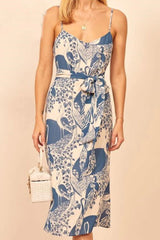 Boho Midi Dress, Strappy Sundress, Blue Stork