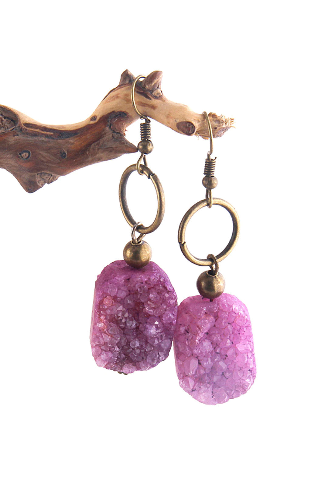Boho Earrings, RH Dangle Earrings, Druzy in Black, White, Purple