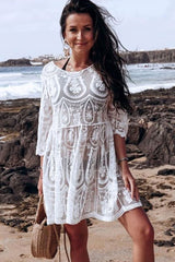 Boho Boho Mini Dress, Beach Dress, Cover up Dress, Cover up Dress,, White Lace Maya