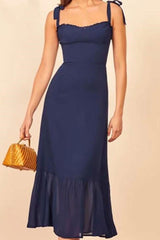 Boho Midi Dress, Strappy Sundress, Blue Sapphire