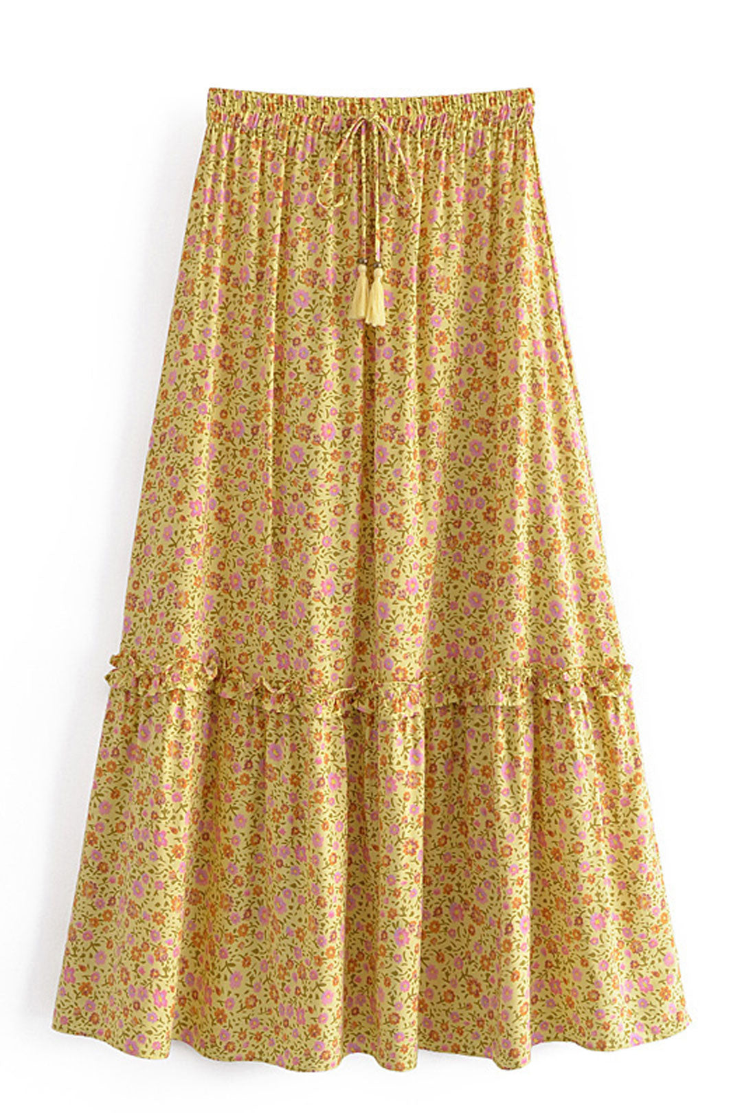 Boho Skirt, Hippie Skirts, Maxi Skirt, Yellow Sunshine Flower