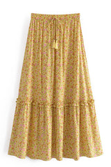 Boho Skirt, Hippie Skirts, Maxi Skirt, Yellow Sunshine Flower