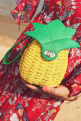 Boho Bag, Woven Straw Bag,  Rattan Bag, Yellow Pineapple