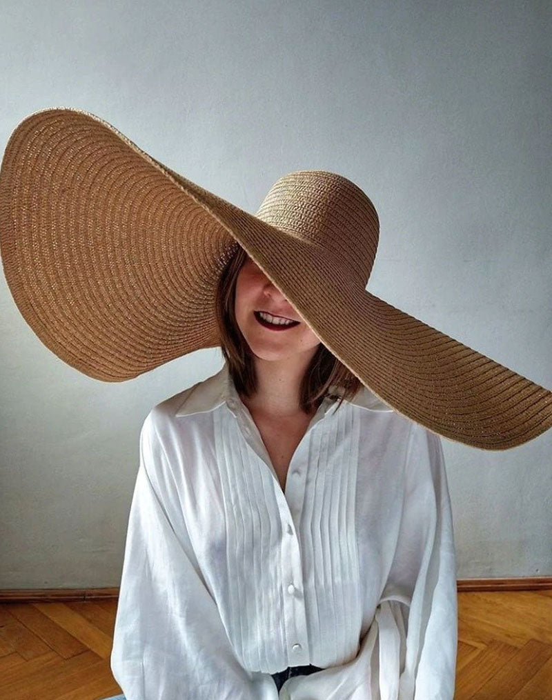 Boho Hat, Sun Hat, Beach Hat, Extra Large Wide Brim, Straw Hat, Black, White, Blue, Navy and more 19 colors (Soft, 25 cm)