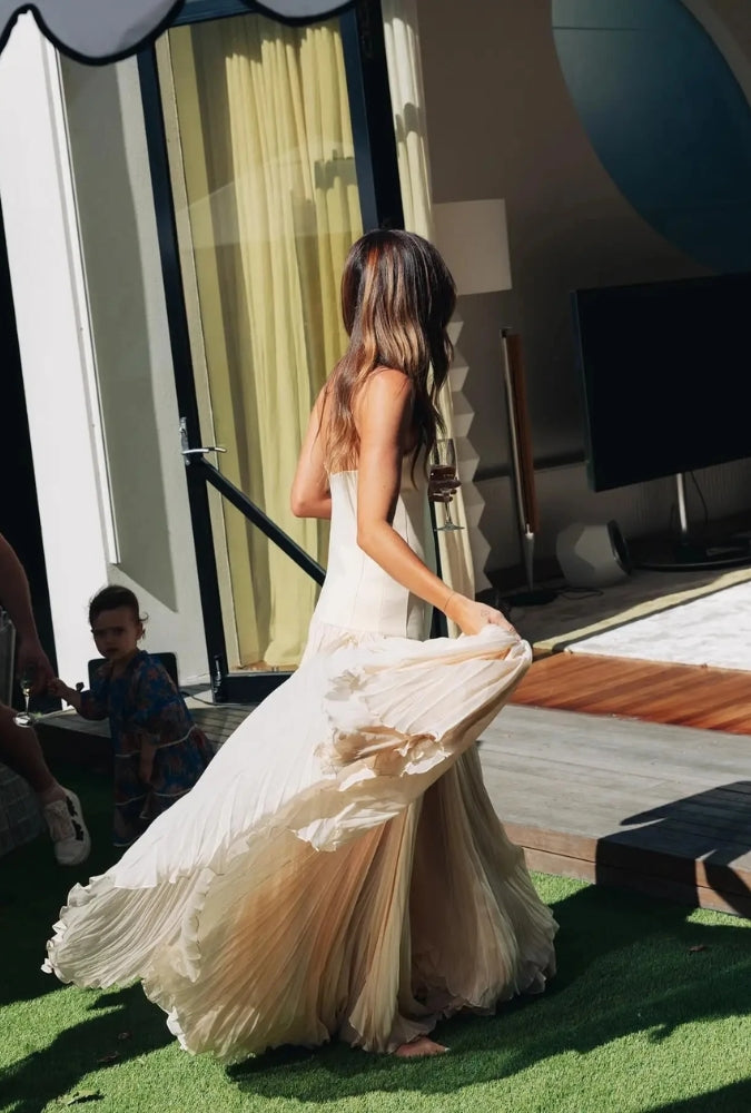Boho Beach Maxi Dress - Ivory Spaghetti Strap - Loose Slip Long Dress Aury