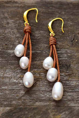 Boho Earrings, Dangle Earrings, Rope White Peal