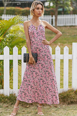 MaxiDress, Boho Dress, Strappy Sundress, Pink Vine