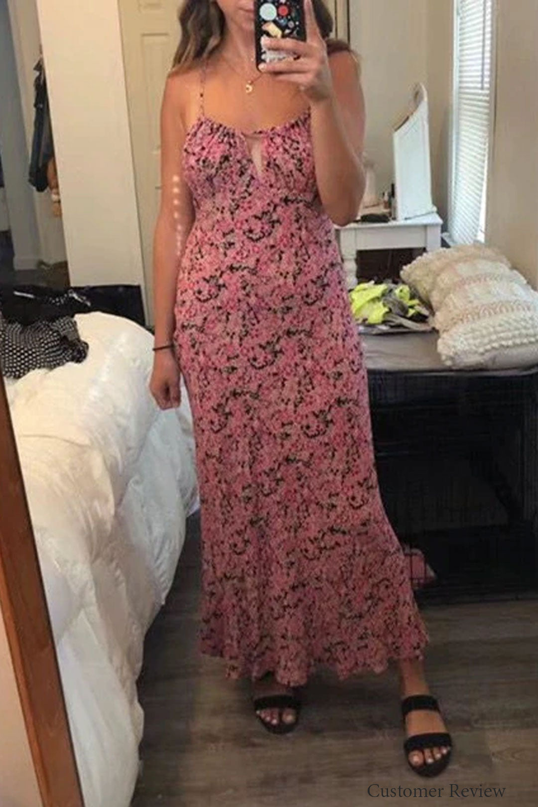 MaxiDress, Boho Dress, Strappy Sundress, Pink Vine