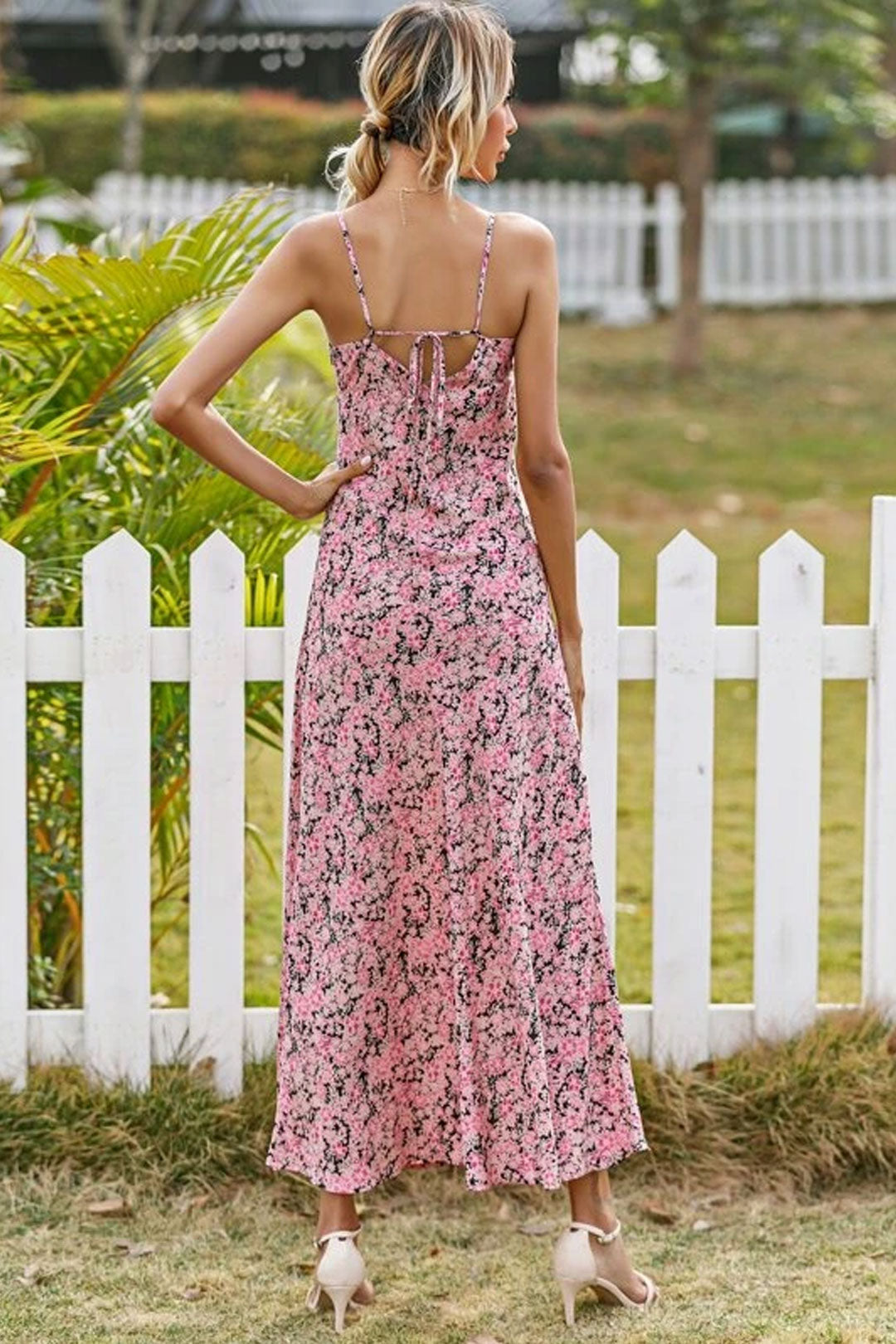 MaxiDress, Boho Dress, Strappy Sundress, Pink Vine