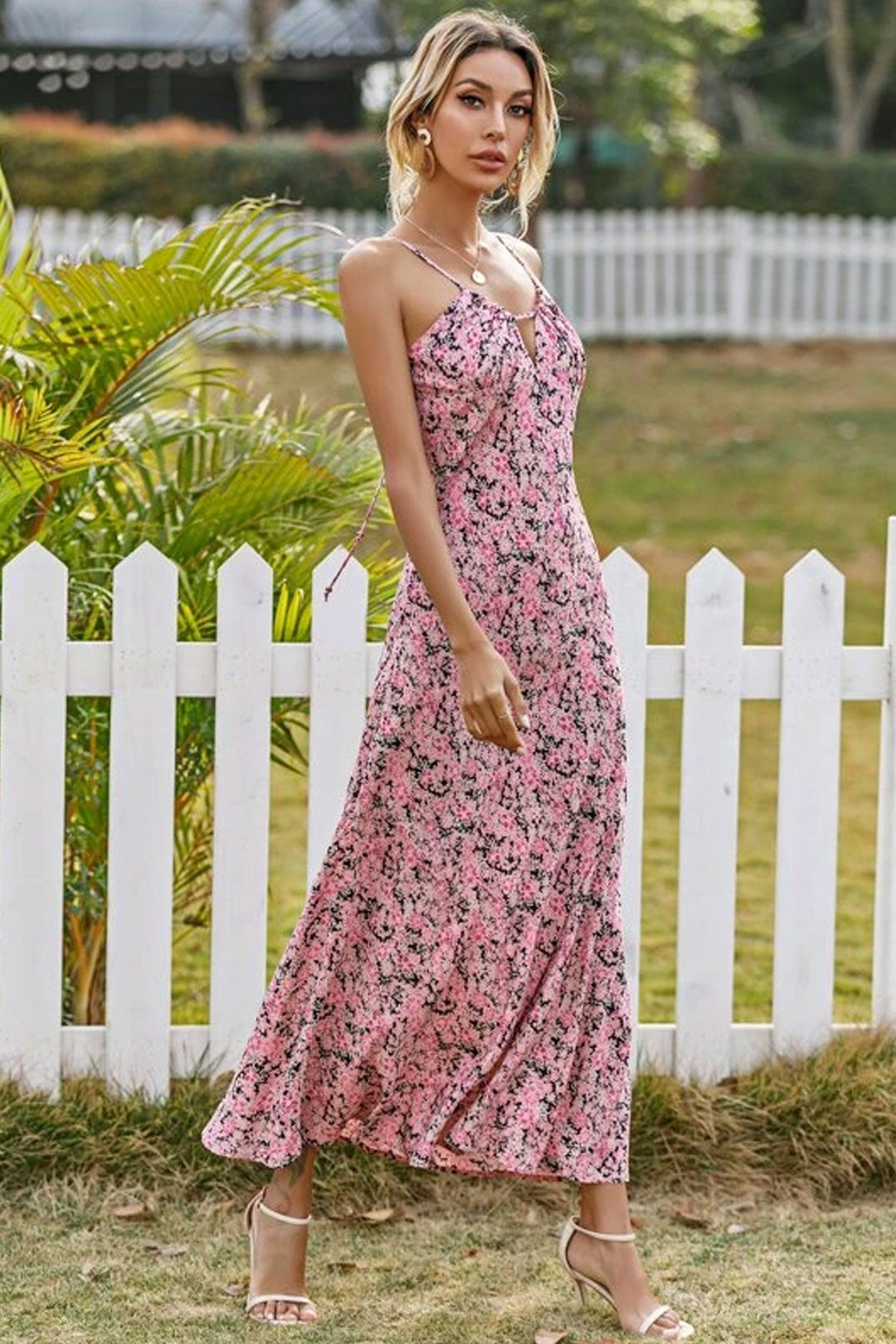 MaxiDress, Boho Dress, Strappy Sundress, Pink Vine