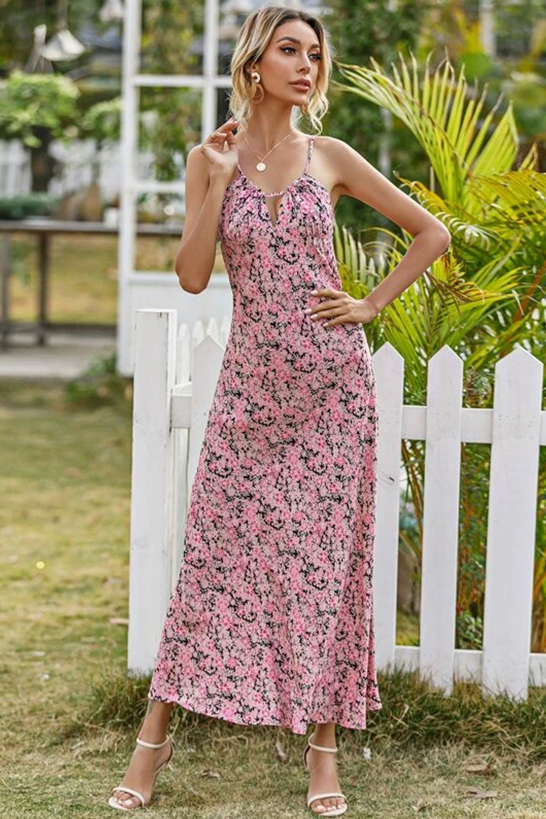 MaxiDress, Boho Dress, Strappy Sundress, Pink Vine