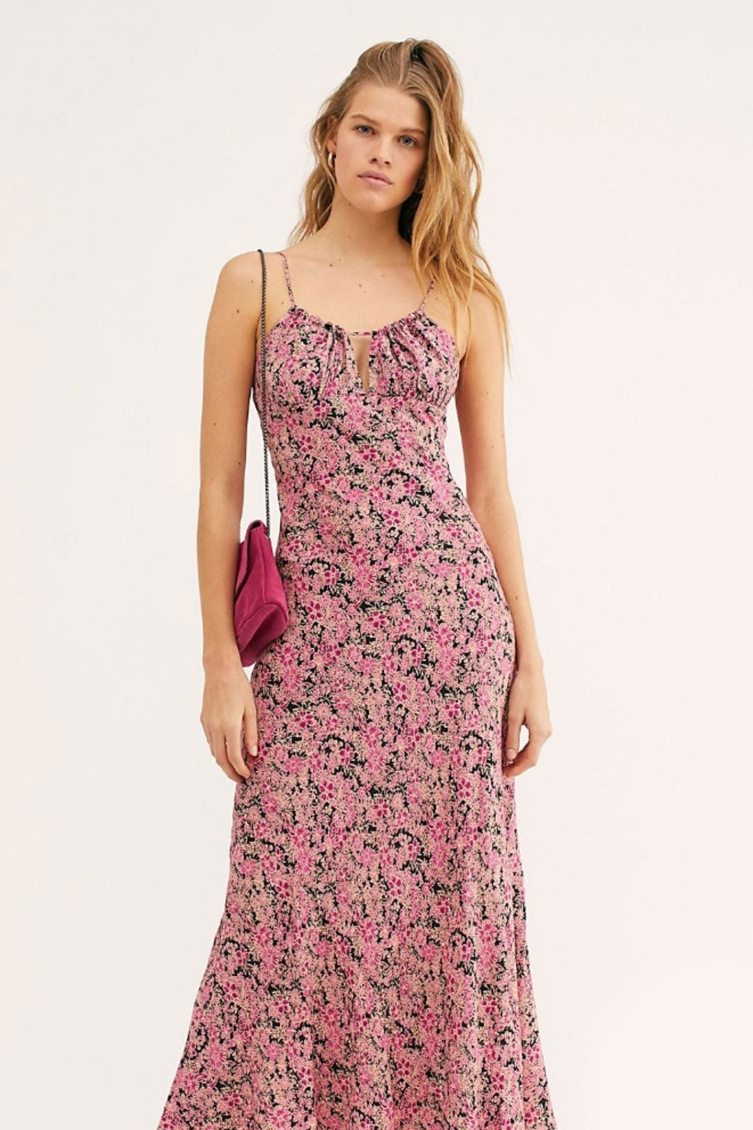 MaxiDress, Boho Dress, Strappy Sundress, Pink Vine