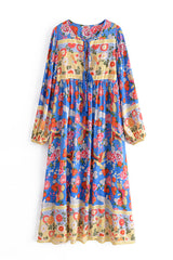 Gown Dress, Boho Maxi Dress, Loose Dress, Irma Peony Blue Bird