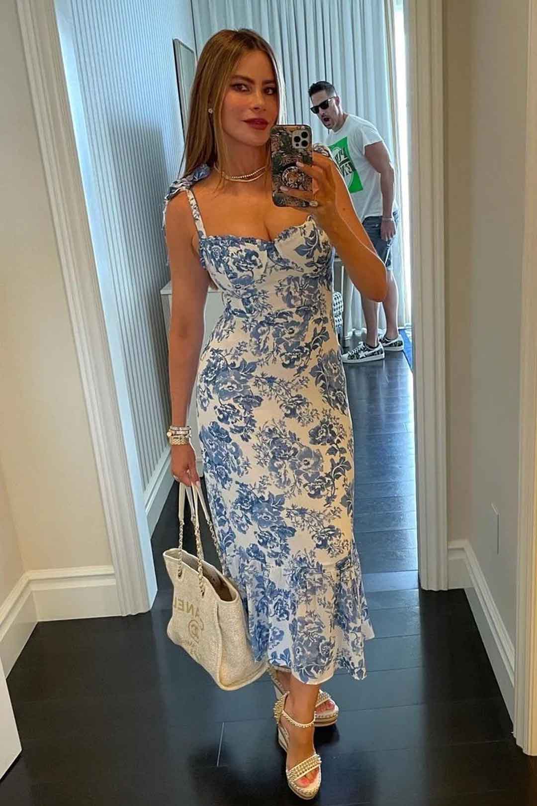 Boho Midi Dress, Strappy Sundress, Blue Rose