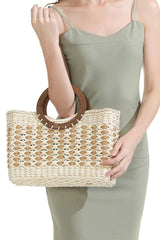 Boho Bag, Woven Straw Basket Bag,  Brown Beige Rattan Bag
