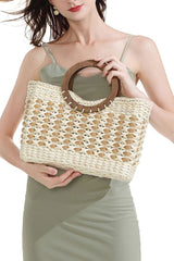Boho Bag, Woven Straw Basket Bag,  Brown Beige Rattan Bag
