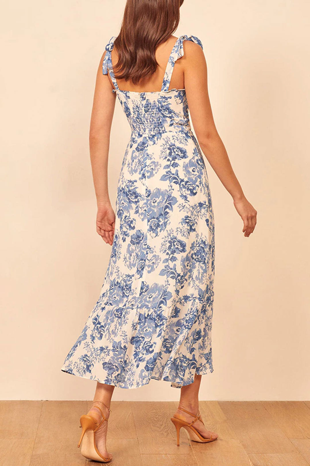 Boho Midi Dress, Strappy Sundress, Blue Rose