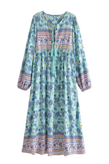 Gown Dress, Boho Maxi Dress, Loose Dress, Blue and Pink Calla