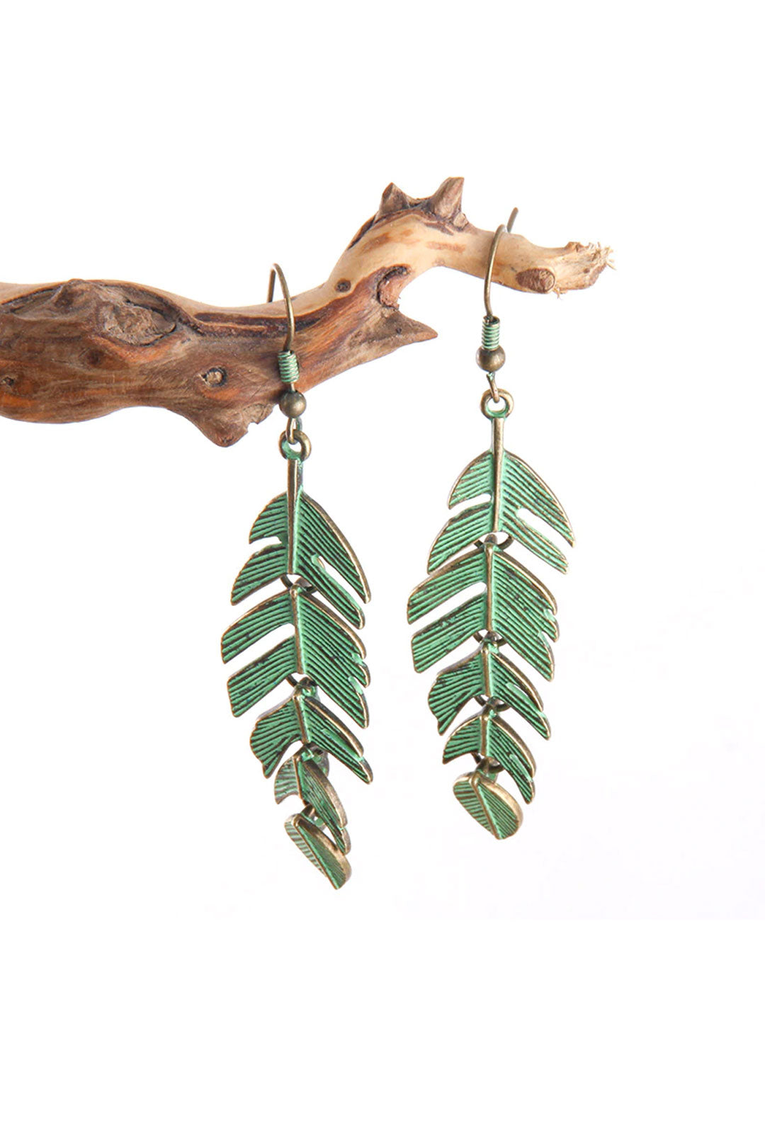 Boho Earrings, RH Dangle Earrings, Feather & Leaf