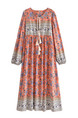 Gown Dress, Boho Maxi Dress, Loose Dress, Blue and Pink Calla
