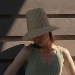 Boho Hat, Sun Straw Hat, Tall Crown Retro Hat,  Beige Emile