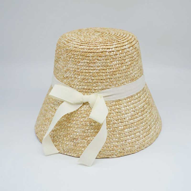 Boho Hat, Straw Bucket Hat, Black Ribbon
