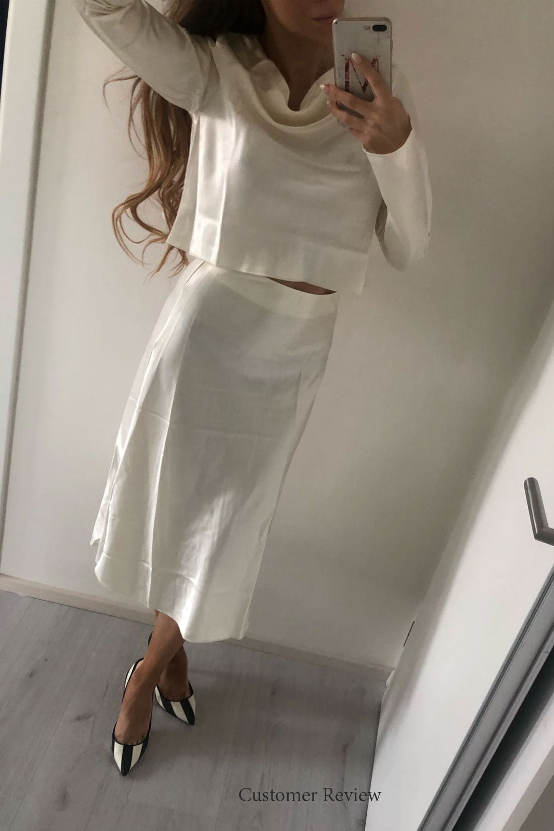 Boho Two Piece Set, Crop Top and Skirt, Glam Satin White, Black and Pink