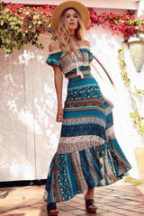 Boho Two Piece Set, Two Piece Skirt Set, Wild Boho Tassel in Green