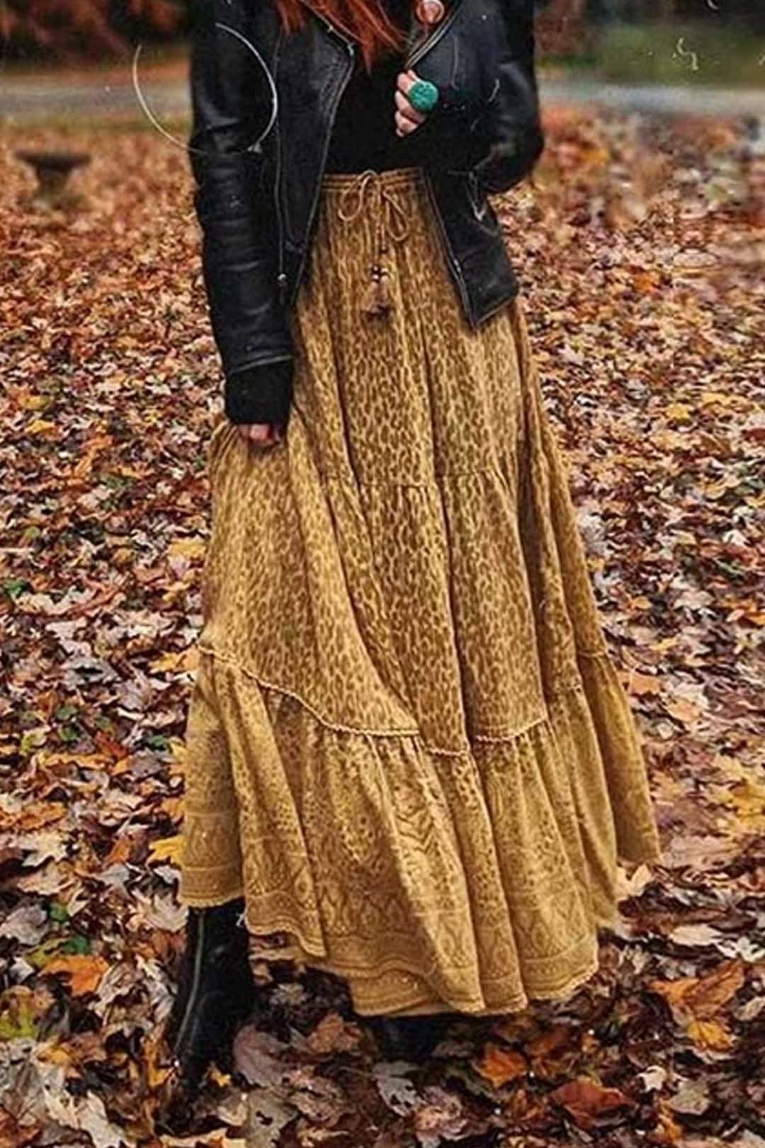 Boho Skirt, Hippie Skirts, Maxi Skirt, Gold Tiger