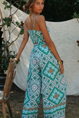 Boho Two Piece Set, Crop Top and Palazzo Pant, Wild Boho Square Mint