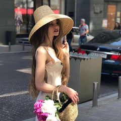 Boho Hat, Sun Hat, Beach Hat, Wide Brim Straw Hat, High Crown