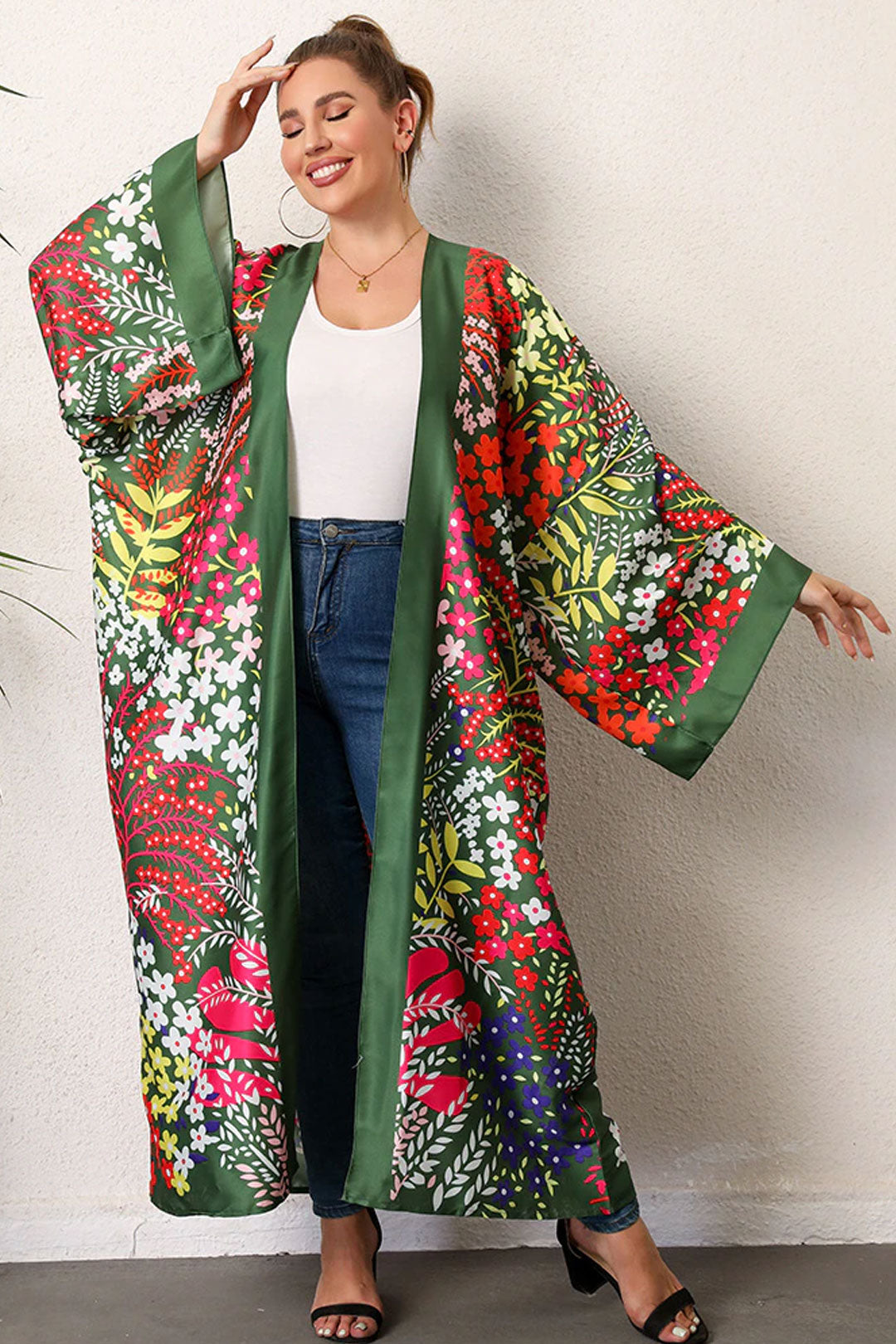 Boho Robe, Kimono Robe, Silk robe, Beach Cover up, Greenery Galore