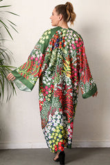 Boho Robe, Kimono Robe, Silk robe, Beach Cover up, Greenery Galore