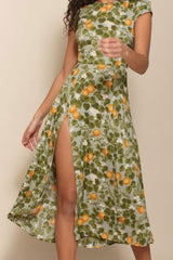 Boho Midi Dress, Madarin Garden Green
