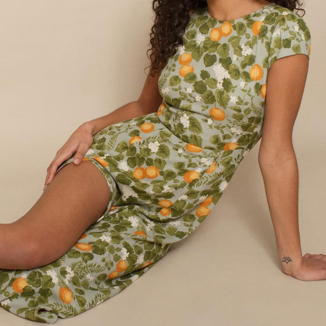 Boho Midi Dress, Madarin Garden Green