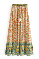 Boho Skirt, Hippie Skirts, Maxi Skirt, Esme Flower in Yellow Green