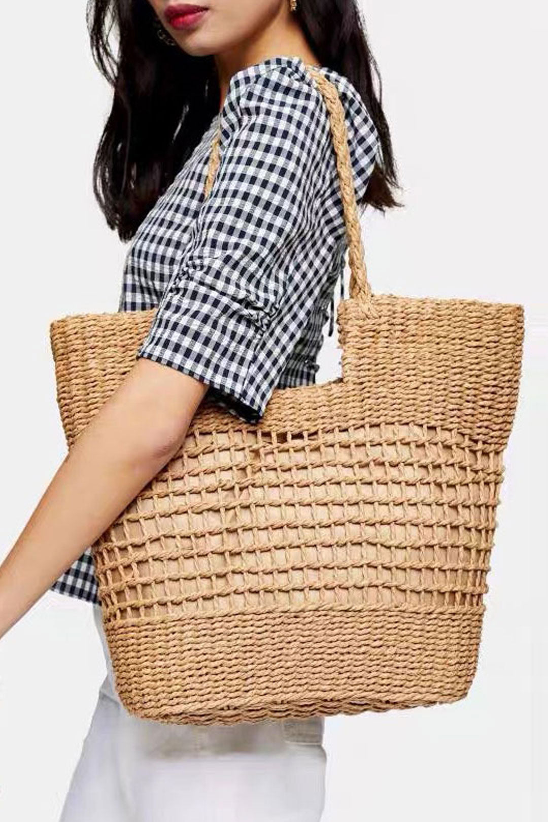 Boho Bag, Woven Straw Basket Bag, Rattan Bag, Brown Alana