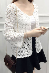 Boho Cardigan,Vinatge Crochet Cardigan Blouse, Marry White and Apricot